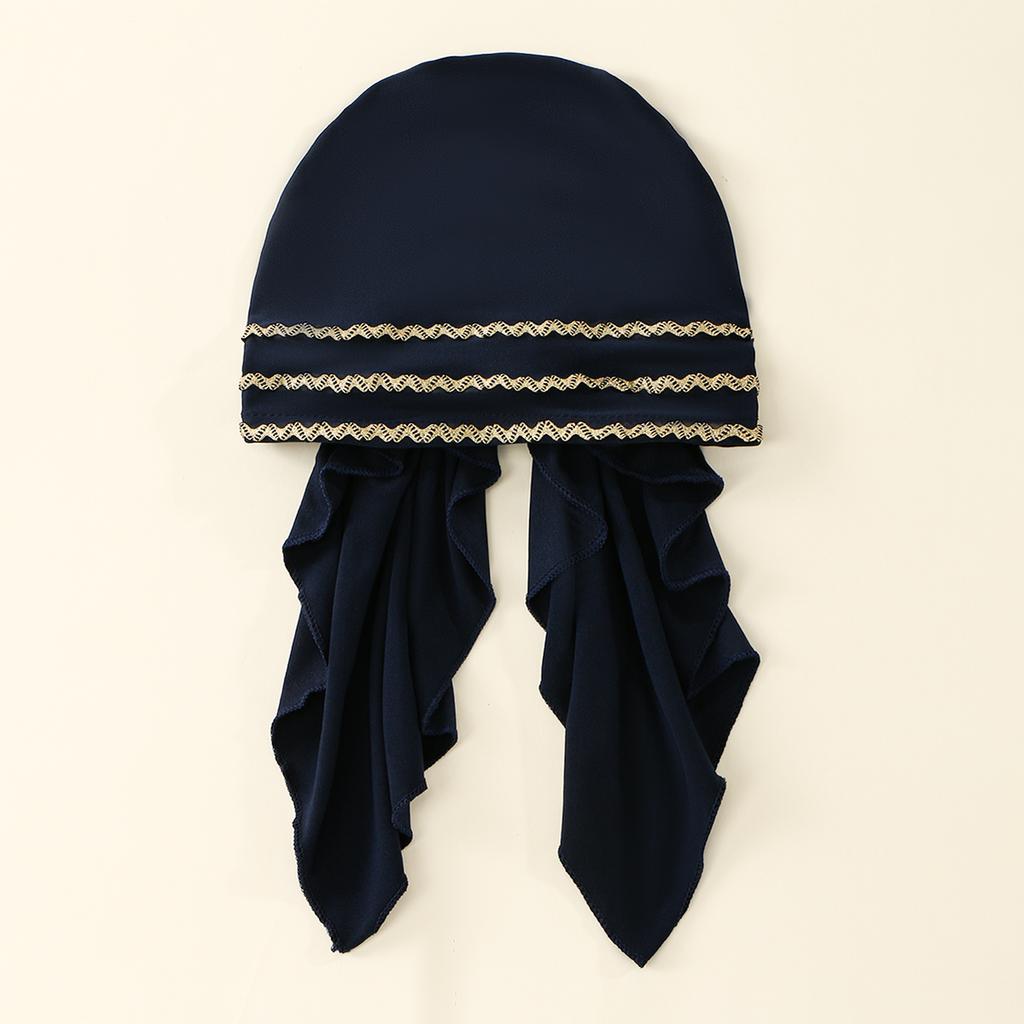 Golden Stripes Elastic Hat Cap For Woman Muslim Hijab Headband Middle East Instant Scarf Hijab Islamic Turban Bandana 20*43Cm