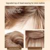 Korean Style Champagne Blonde Full Head Wig - Long Curly Hair with Blunt Bangs, Natural Seamless Fit, Big Waves, Light Gold Shade.