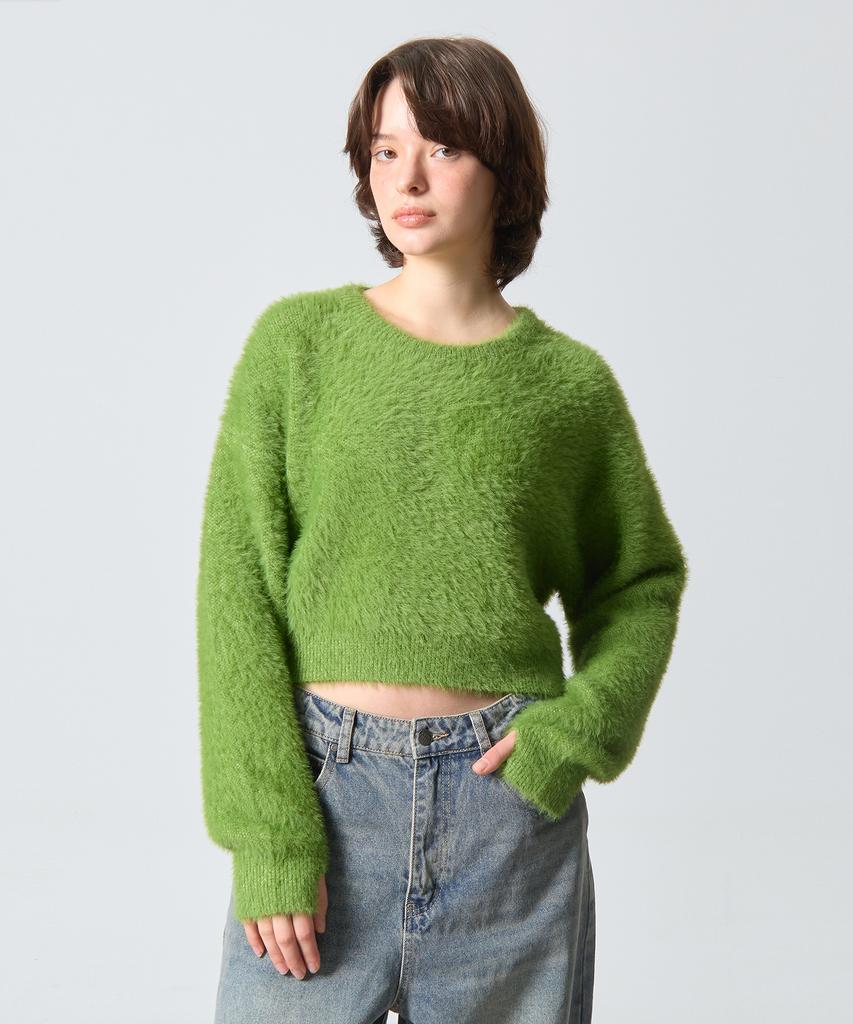 Dimiteulibeullaeg Essential Crop Hairy Round Knit_Light Green