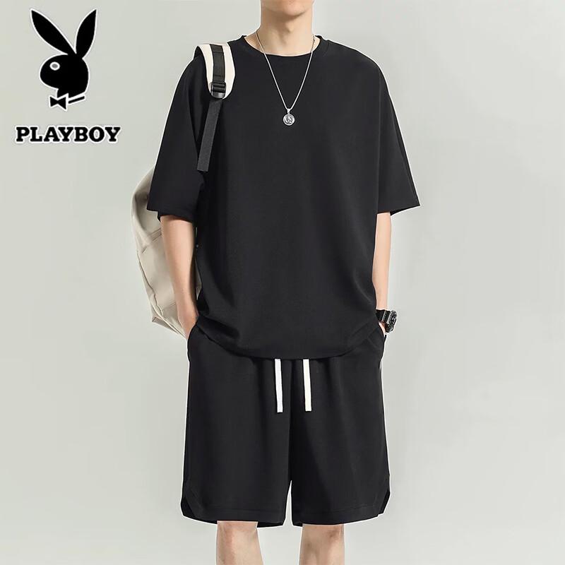 Playboy Men s Ice Silk Short Sleeve T-shirt Shorts Set S