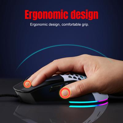 HXSJ Mouse de gaming X300 RGB cu iluminare din spate, cu fir, ergonomic, cu 6 butoane programabile și înregistrare macro