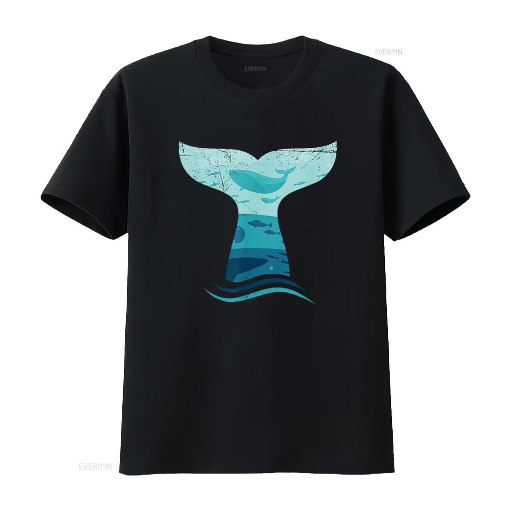 Womens Whale Tail In Waves Orca Killer Ocean Design T Shirt vintage Washed Stylish Slightly streetwear Top For Everyday Wear