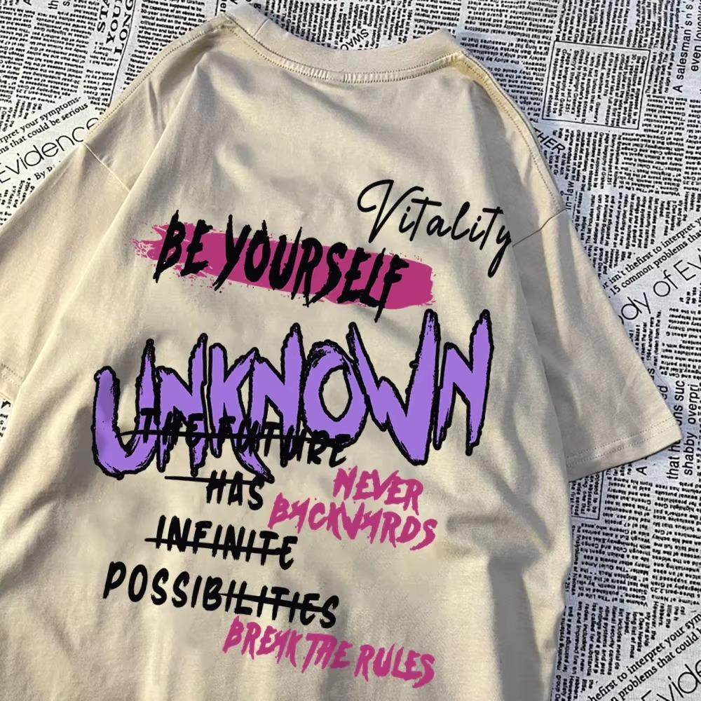 Be Yourself Unknown Colorful Word Clothes Men Women Hip Hop Summer T Shirt Casual Crewneck Tee Clothing Cotton Loose T Shirt