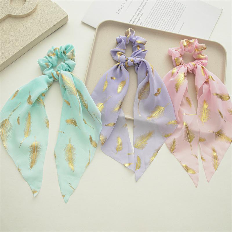 Korean Chiffon Feather Hair Ribbon Scarf Vintage Simple Hair Loop Tie Elastic Hairband For Women Girl Hair Accessories Headbands