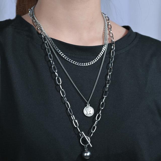 

Многослойное ожерелье-цепочка для женщин и мужчин, длинное ожерелье в стиле хип-хоп и панк с подвеской в виде креста из нержавеющей стали, серебряный цвет, ювелирное изделие в подарок