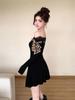 Autumn Lace Leopard Print Design Sense Long Sleeve Diagonal Shoulder Stitching Black Pure Desire Dress Waist American Spice Girl Short Dresses