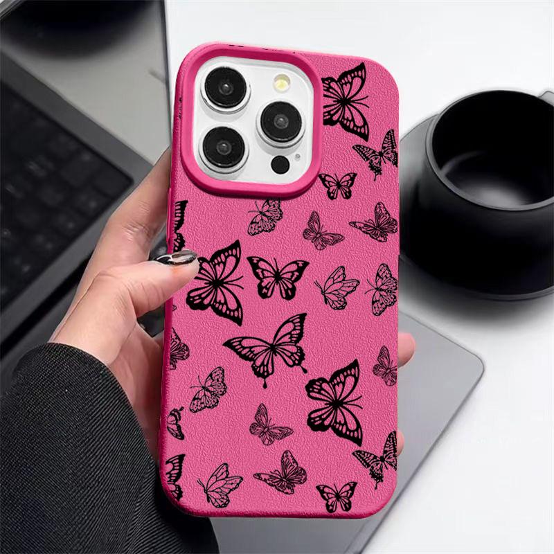 

Противоударный чехол для телефона с принтом черных бабочек для iPhone 16 16E 15 Pro 14 Pro Max 13 12 11, мягкий ТПУ, матовая задняя крышка с защитой от падений iPhone 11 горячий розовый