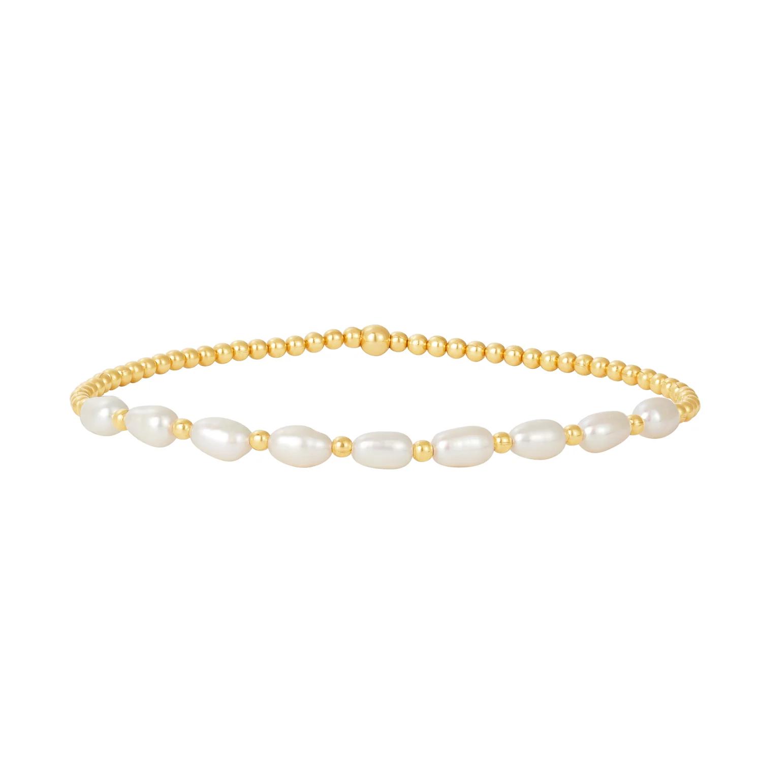

Vlen Natural Pearl & Gold Plated Bracelet for Women Dainty Stretch Beaded Elastic Jewelry Elegant Gift Trendy