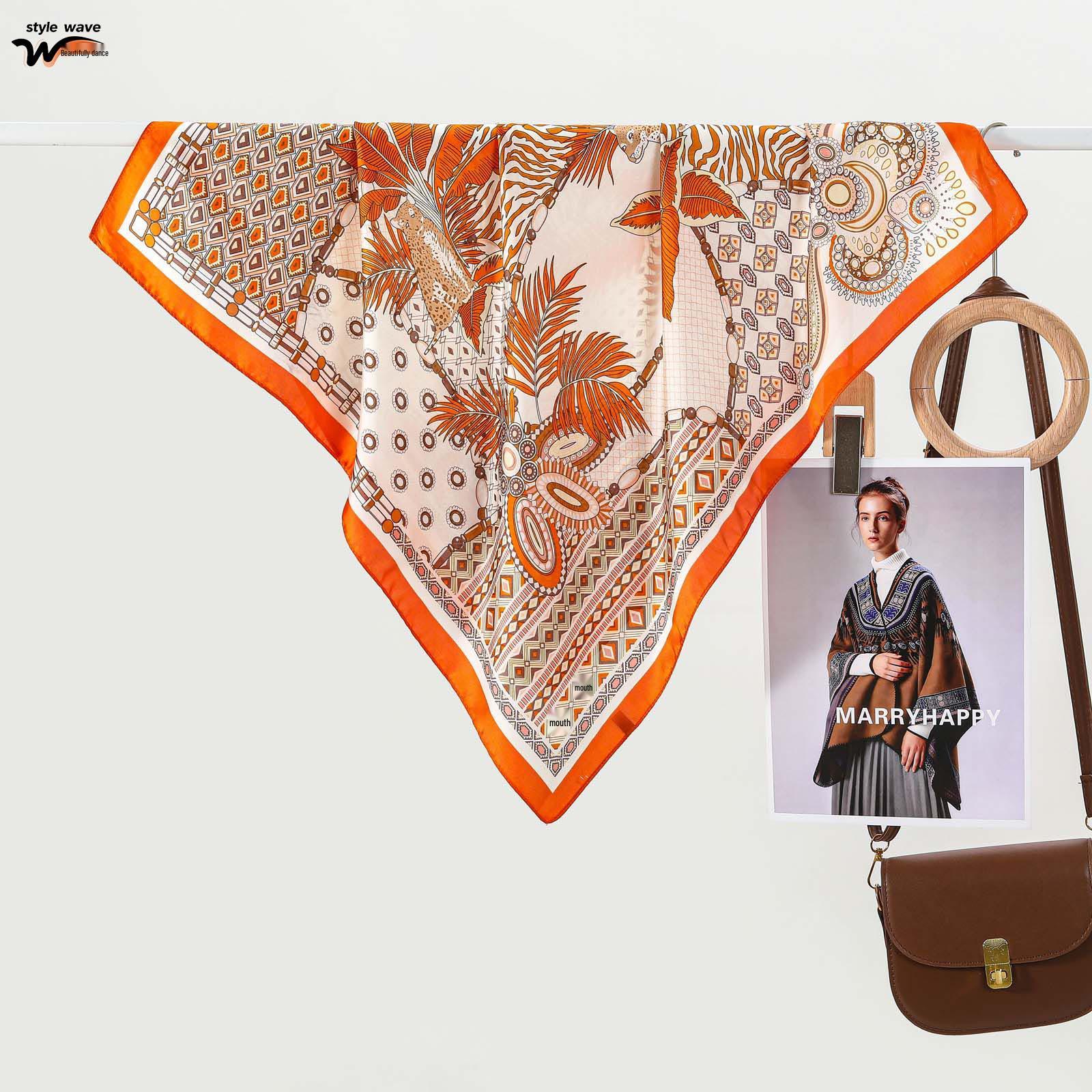 

Summer Silk Scarf: Sun Protection Headband for Women - Printed Square Neck Scarf 70*70CM оранжевый/гепард