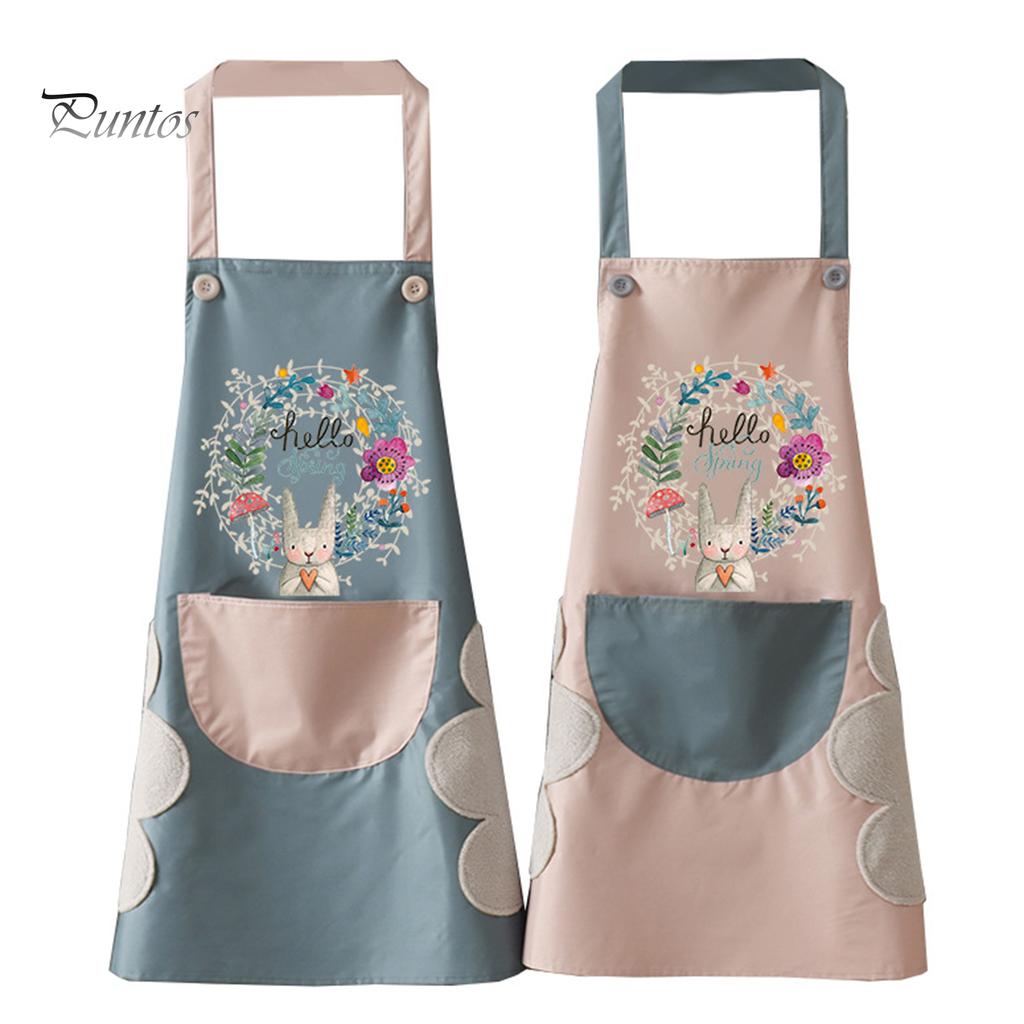 Puntos Cartoon Oil Proof Kitchen Waterproof Wipeable Wreath Rabbit Nail Shop Apron