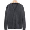 Men's V-Neck Solid Color Knit Cardigan - Spring/Autumn Style, Thin Long Sleeve Casual Outerwear for Middle-Aged and Young Men