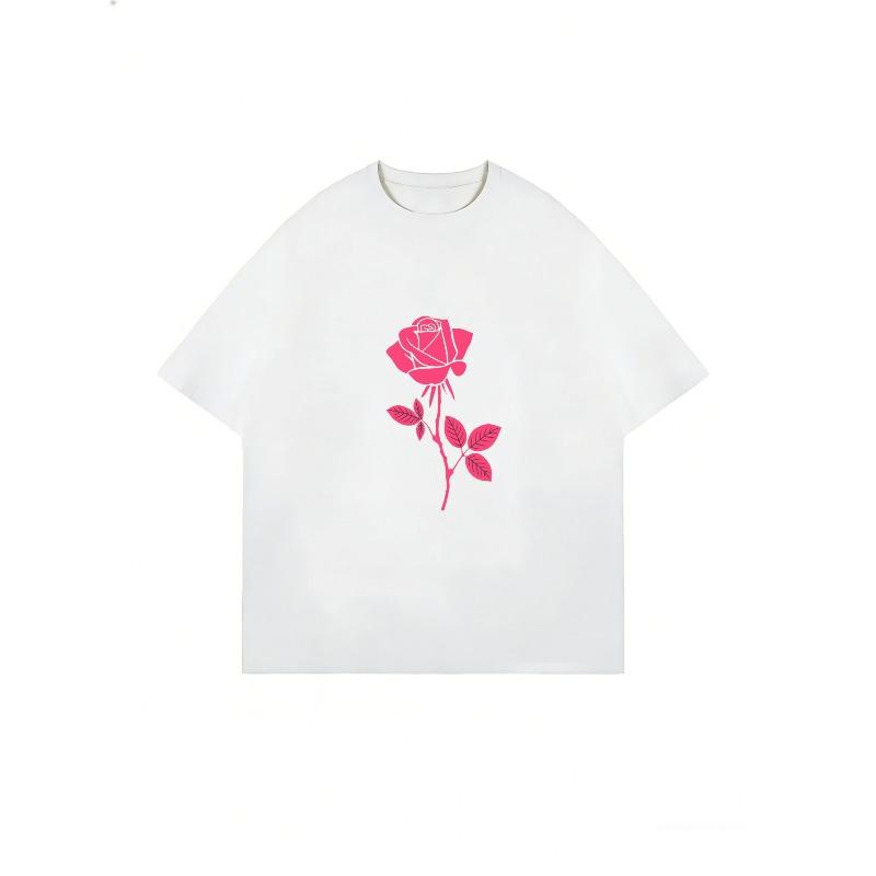 Oversized T Shirt Dress Black Pink Rose Print Casual Streetwear Style For Women