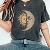 Bohemian Retro Celestial Moon and Glowing Sun Spirit Graphic Print Short Sleeves