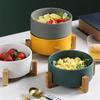 Nordic Ceramic Salad Bowl with Bamboo Stand