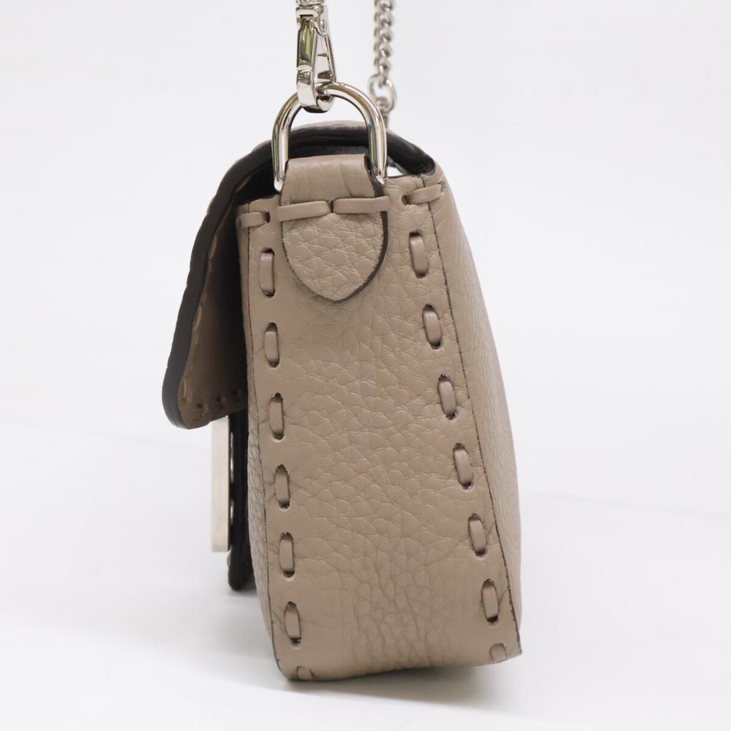 FENDI 8BS017 Selleria Mini Bucket 2-Way Chain Shoulder Bag Handbag Taupe/SVHardwareUsed