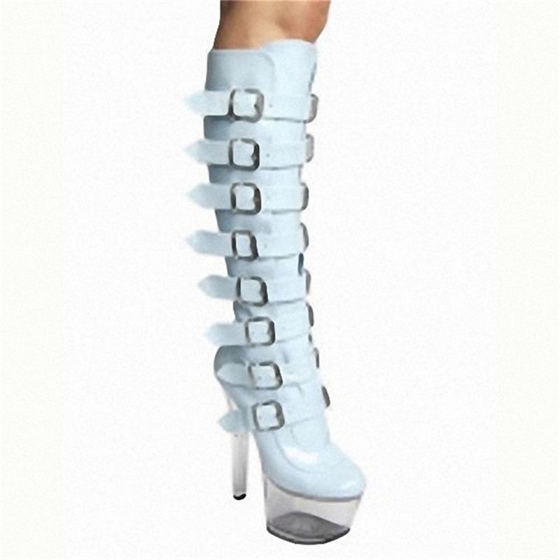 

Рыцарские сапоги с круглым носком летние высокие синие с пряжкой женские самоклеящиеся модные сапоги 17 см супервысокий каблук 46 светло-синий