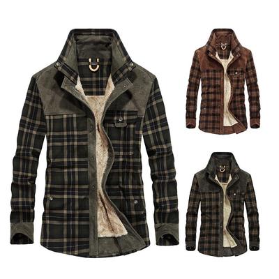 Winter Herren Langarmhemd karierte Samtjacke Sherpa Shirt