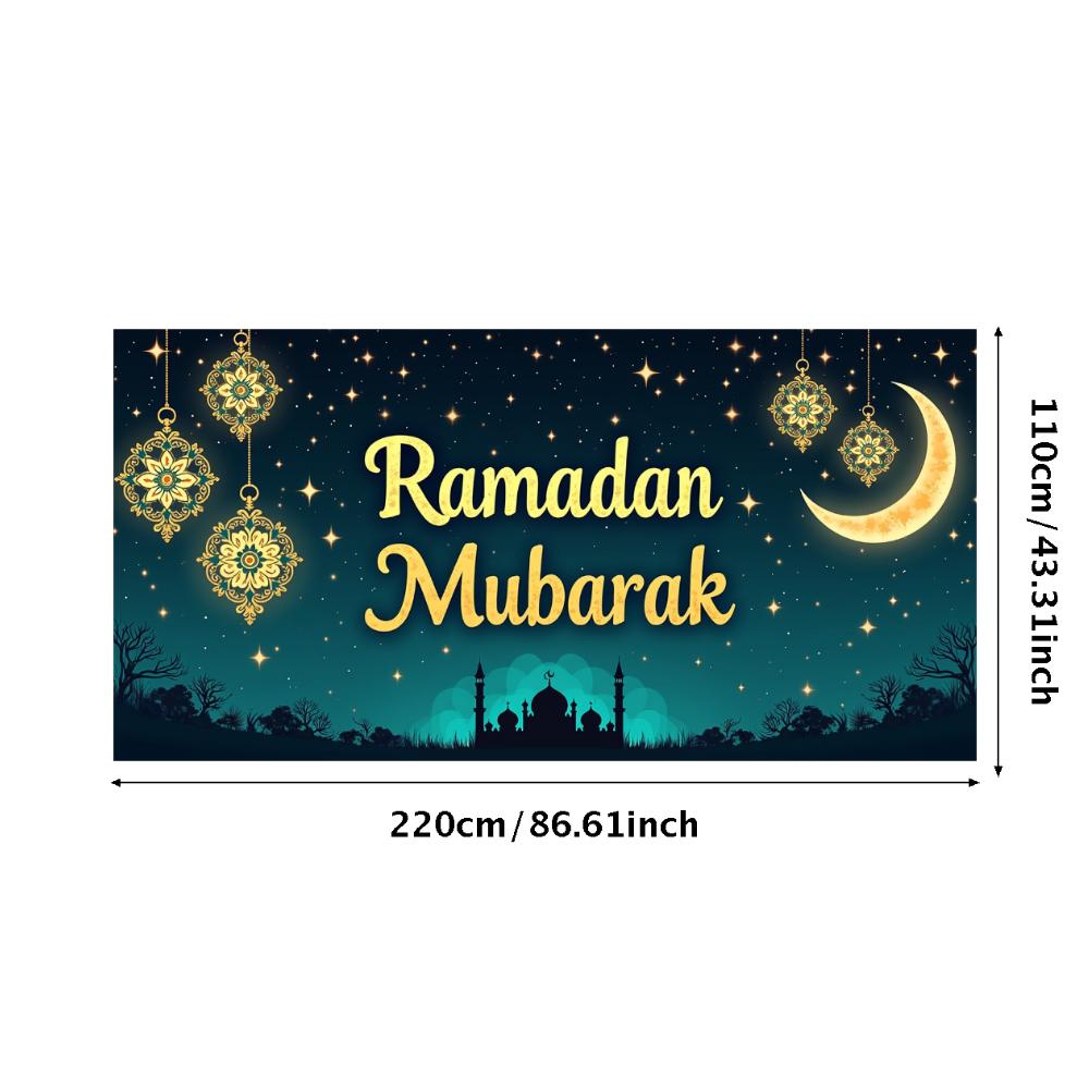 Ramadan Mubarak Banner Backdrop Lanterns Crescent Stars Mosque Party Celebration Ramadan Kareem Photography Decorations Props