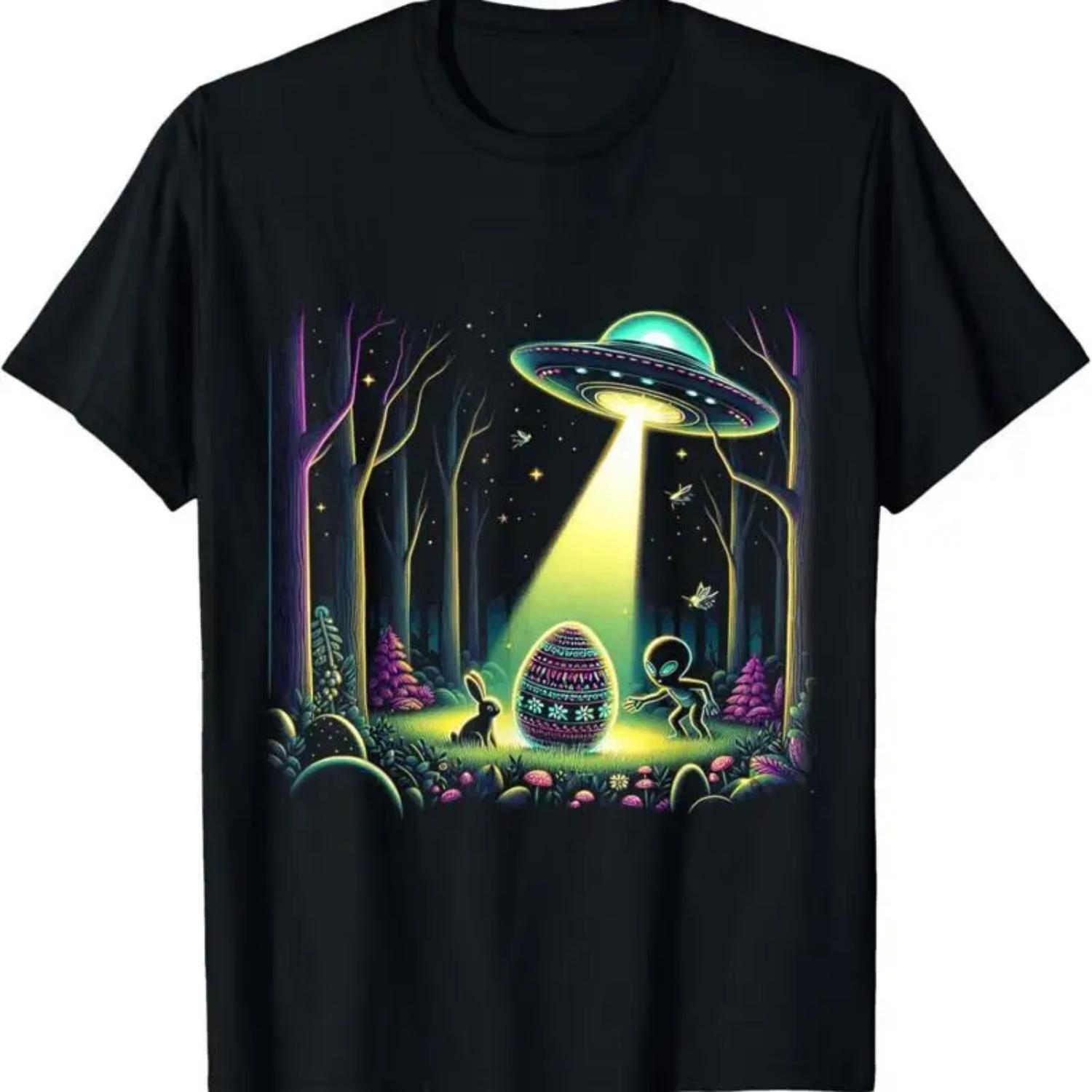

Funny Ufo Easter Egg Abduction T Shirt Aliens Cosmic Hunt S чёрный