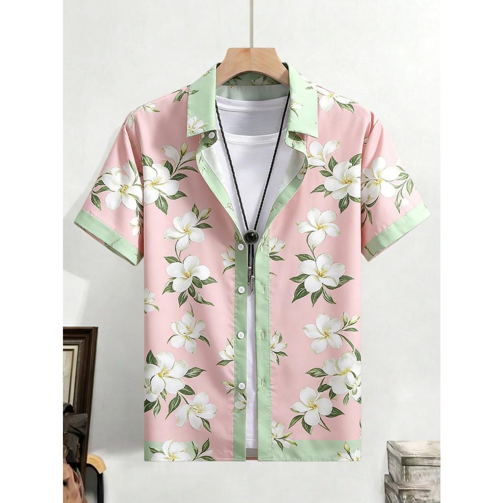 2026 Men's Fashion Simple Short Sleeve Shirt Natural Plant High Definition Printed Shirt Hawaiian Casual Social Clothing for Men
