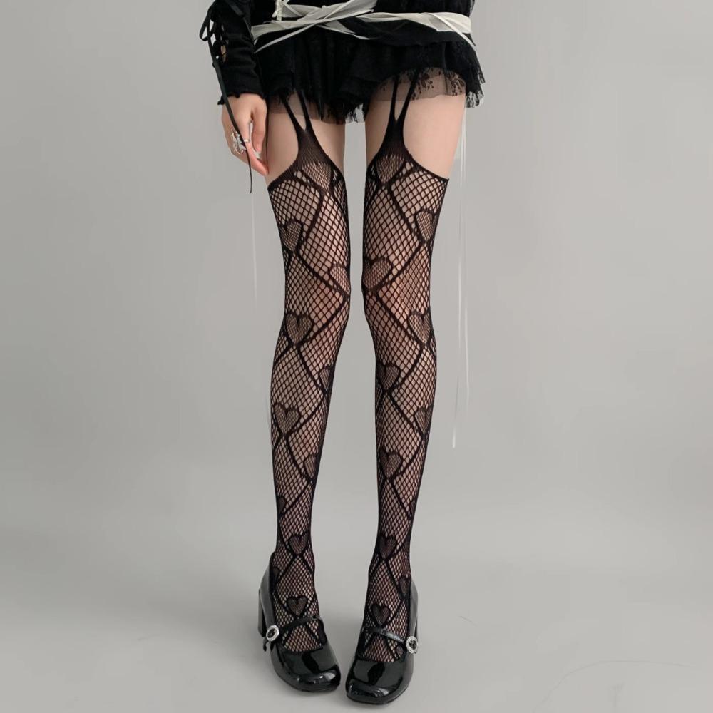Early Spring New Product Spice Girl Sweet Cool Fake Thigh Suspenders Fishnet Socks Thin Stockings Red Coffee Love Mesh Pantyhose