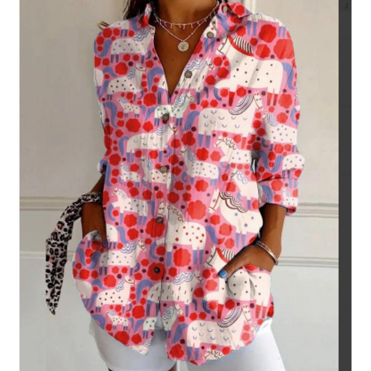 

Женская, Повседневная, С длинным рукавом, Рубашка на пуговицах, Цветочный принт, Машинная стирка, Повседневная, Свободный крой S