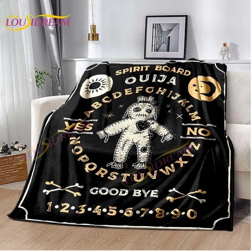 Magic Ouija Board Alphabet Blanket Witchcraft Pentagon Blanket for Bedroom Living Room Sofa Gothic Ouija Hand Flannel Blanket