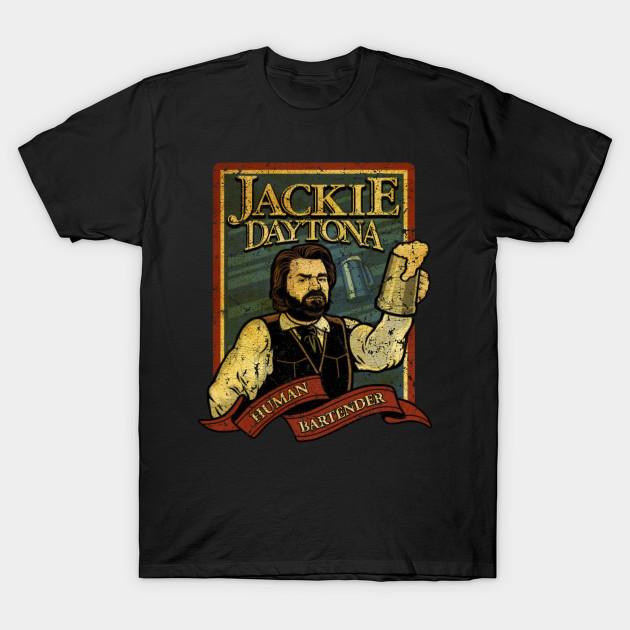 

Men Black Print T-shirt Vintage Jackie Daytona // Human Bartander No-Cut Transfer Paper Print Cotton Tshirt 2XL