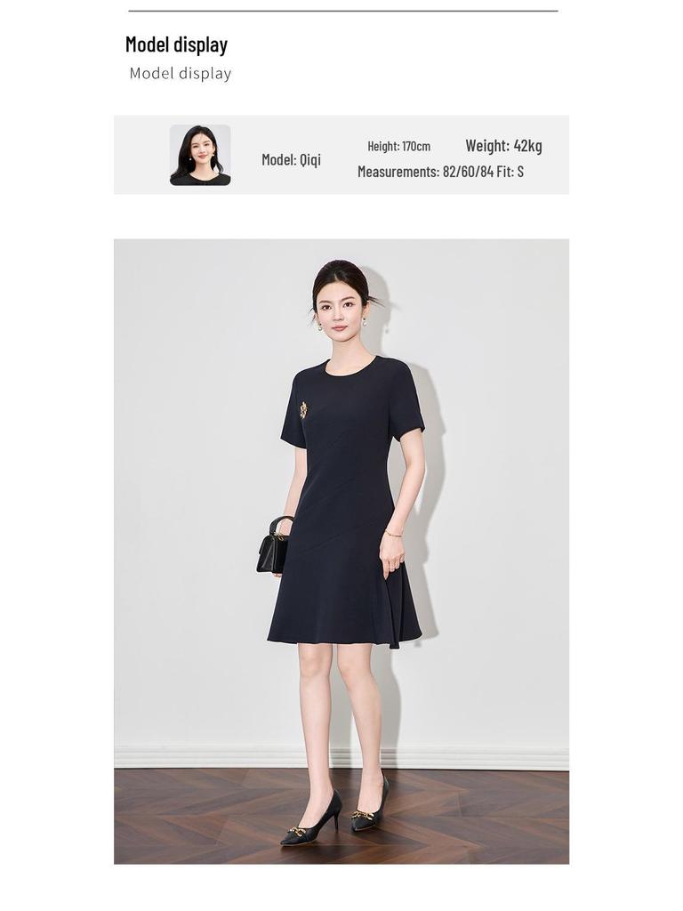 Elegant Minimalist Round Neck Short Sleeve Women's Summer Dress