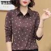 Camisa de Mujer con Cuello Polo de Primavera y Verano Camisa de Lunares Talla Grande Camisa de Mujer con Solapas de Manga Larga