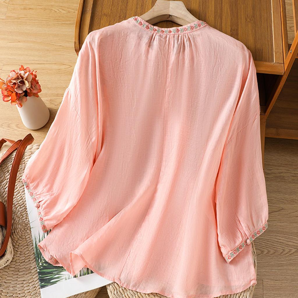 Damen Lässiges Mode Pullover Kurzarm Rundhals Besticktes Hemd Top