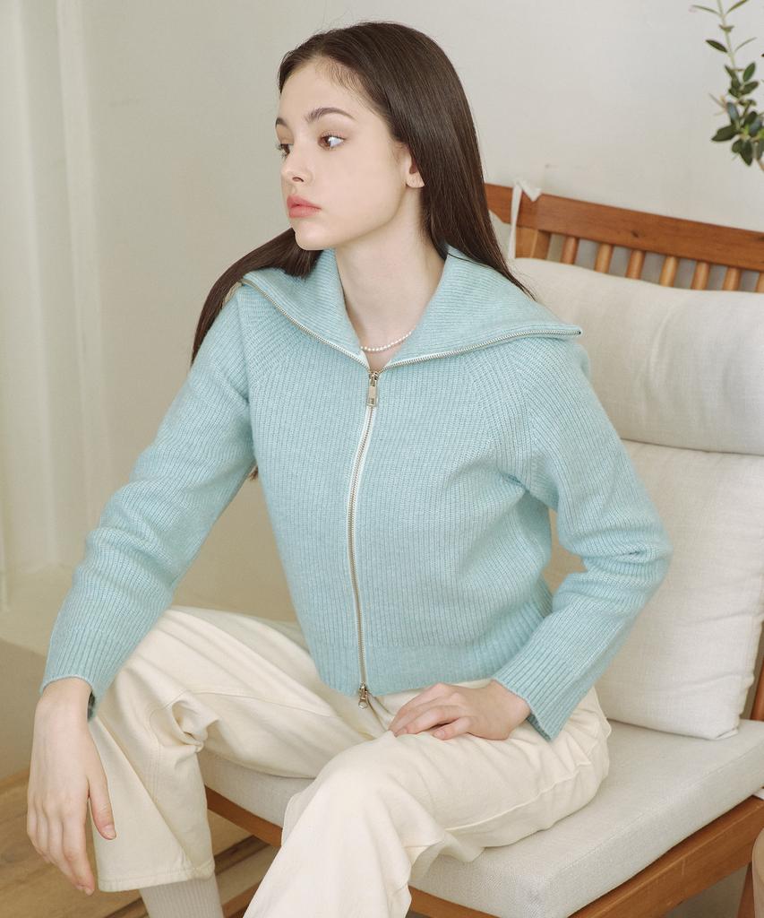 BLOND9 Voluminous Raglan Knit Zip-Up_Mint