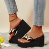 Ladies Flip Flops Shoes Wedge Platform Thick Sole High Heel Rhinestone Slipper Women Fashion Diamond Chain Slippers Zapatos