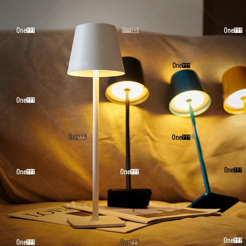 Rechargeable High-Leg Iron Table Lamp - Outdoor Touch-Control, Three-Color USB Light for Restaurants