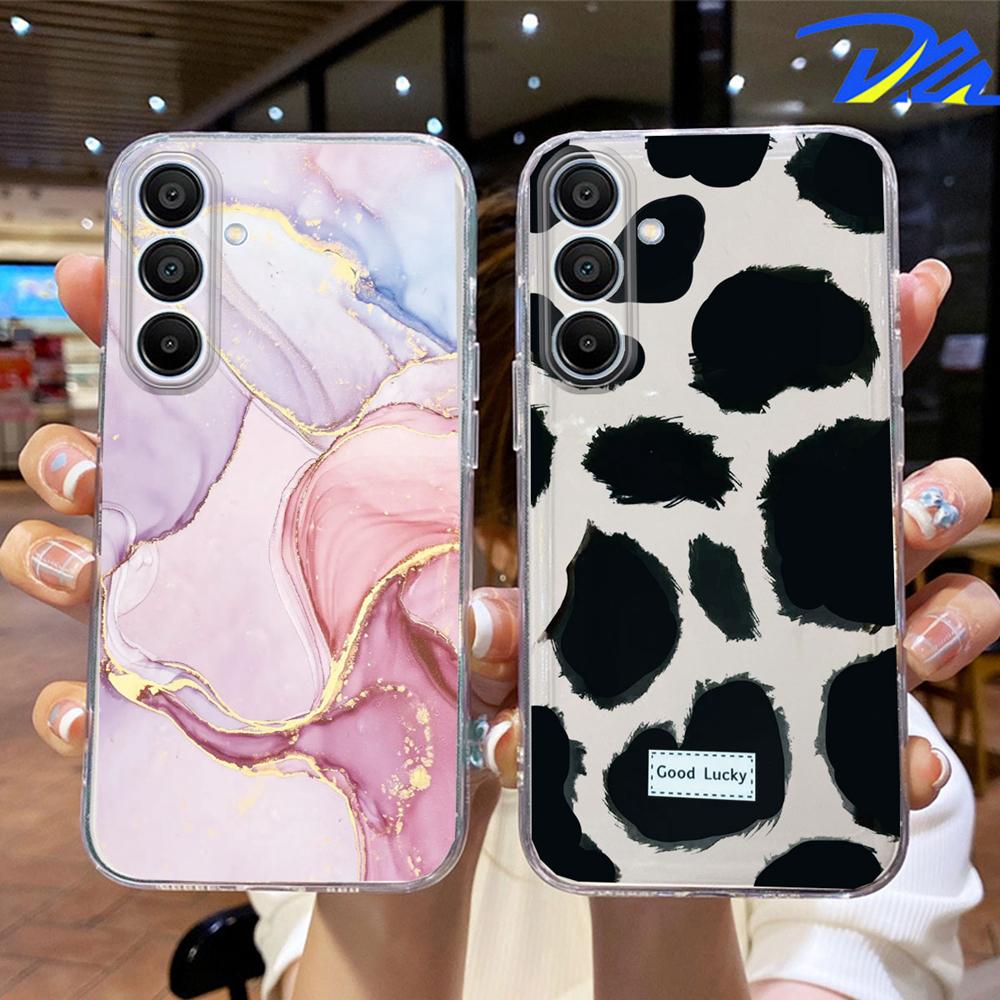 Artistic Blue Marble Black Leopard Print Phone Case For Samsung M33 M35 M34 M13 M14 M15 M53 M54 M55 M23 Clear Transparent Cover