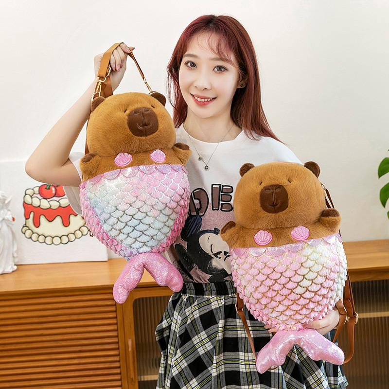 Cartoon Mermaid Water Pig Plush Backpack With Large Capacity For Girls And Teens