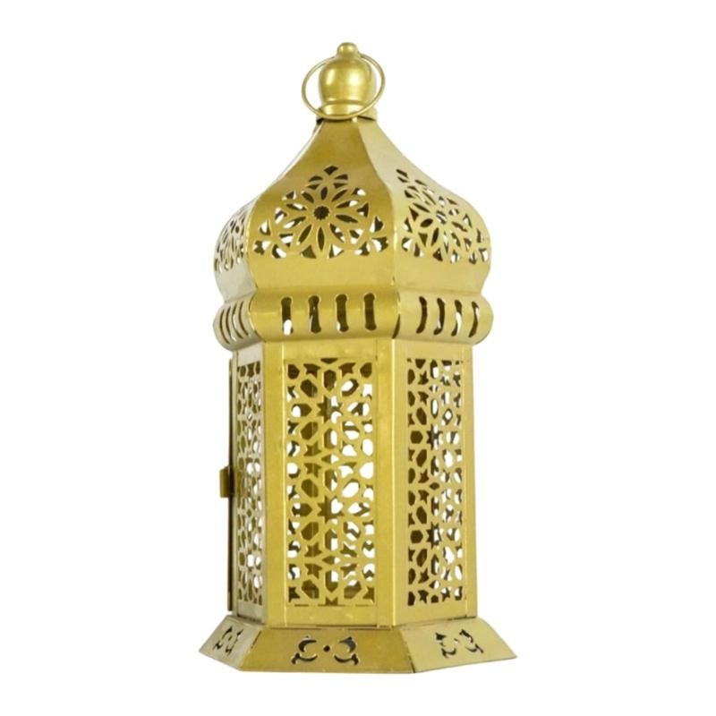 Decorative Candle Lanterns Moroccans Lanterns Retro Golden Metal Lanterns Candle Holders for Home patios Outdoor Decors