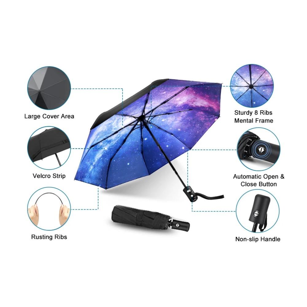 Automatic 8 Ribs Windproof Automatic Umbrella Starry Sky Retro Men Folding Travel Female Black UV Protection Coating Umbrella