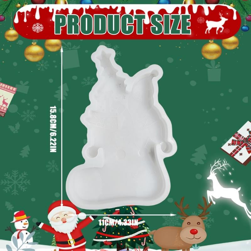 Christmas Stocking Silicone Mould Chocolate Fondant Silicone Mould with Christmas Tree Santa Pattern for Epoxy Resin