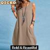 Fashion Summer Spring Solid Color Print Sleeveless O-Neck Casual Dresses