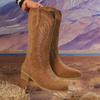 Retro Winter Mid-tube Pile of Mid-tube Boots for Women, 2025 Autumn New Western Martin Boots, Round Toe, Pleated Chimney Boots, Large Size