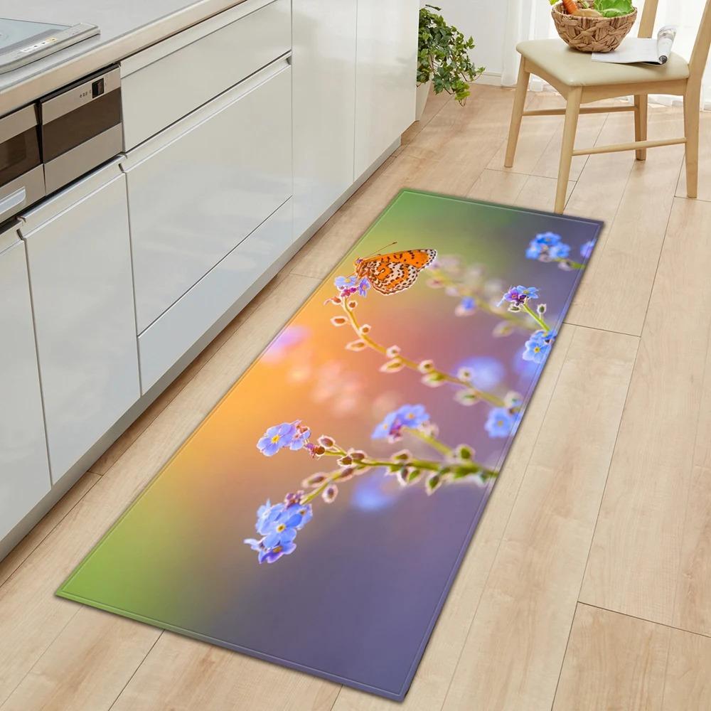Butterfly Flower Pattern Home Kitchen Floor Mat Door Front Decoration Floor Mat