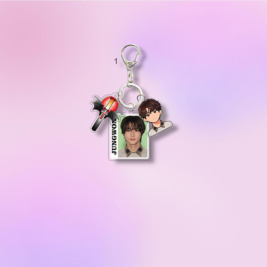 ENHYPEN ID Photo Acrylic Keychain with Lightstick & Cartoon Charm, Kpop EN- Member Portrait Bag Pendant, Engene Fans Collectible Accessory JUNGWON