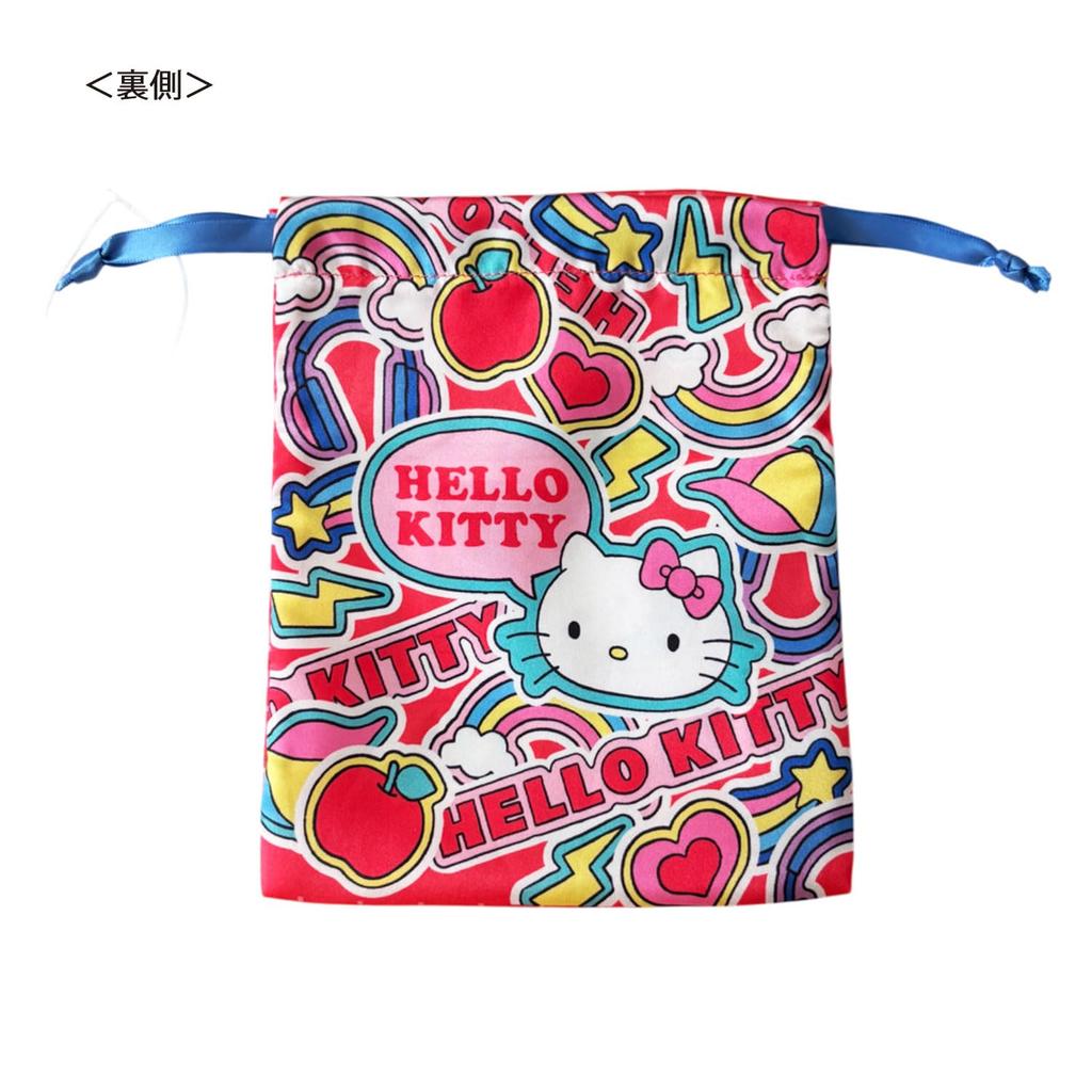 Small Planet Sanrio Ribbon Drawstring Bag Hello Kitty Sticker Mix