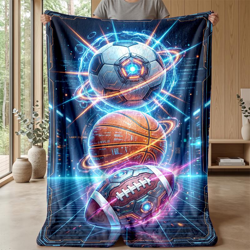 Futuristic Soccer Ball Theme blanket Lightweight Warm Flannel Blanket Decorative Throw Blanket for Home Decoration