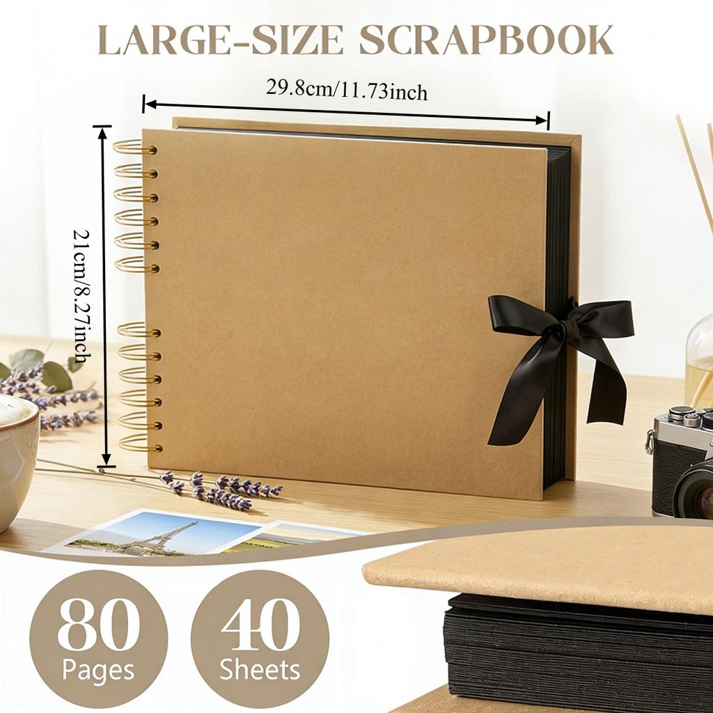 Blank Black/Brown Scrapbook Album – 40 Pages of 300g Acid-Free Cardstock for Modern Collage & Art Journals