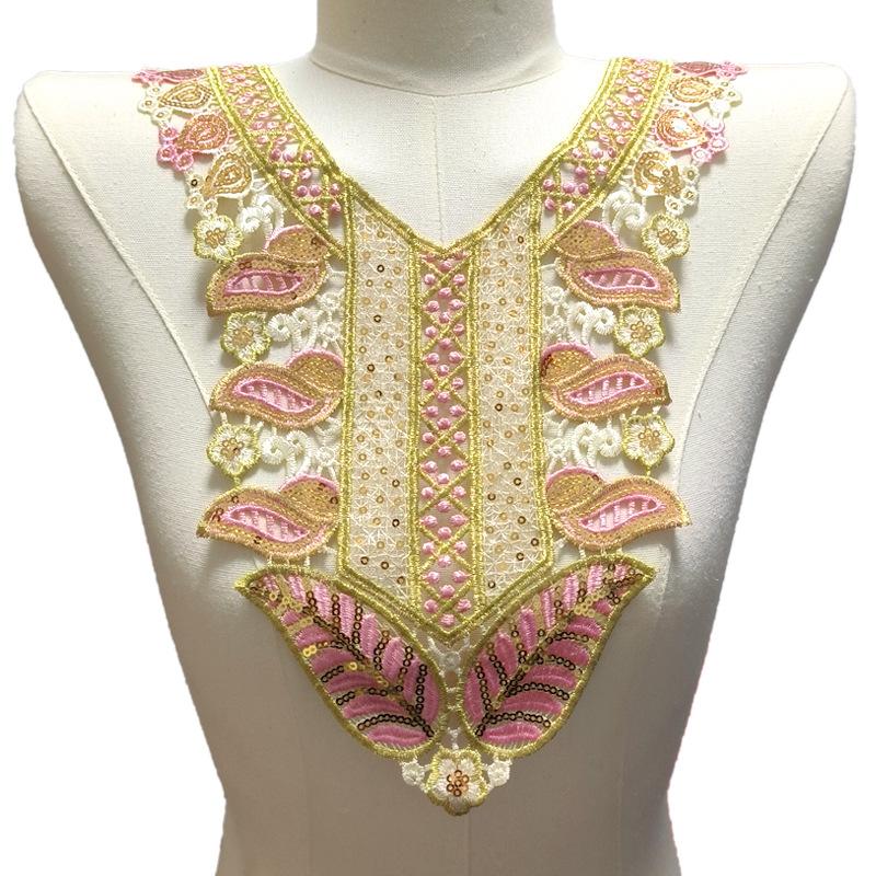 Color embroidered collar, beaded corsage, color embroidered fake collar, hollow collar, water-soluble lace cloth sticker.