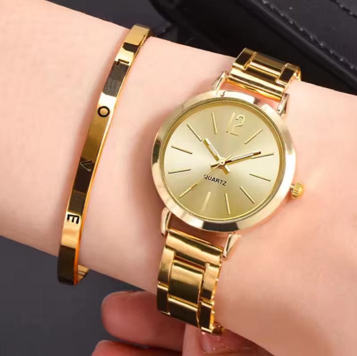 Ladies Watch Temperament Steel Belt Ladies Watch Watch Fashion Simple Trend Ladies Quartz Watch Bracelet Set