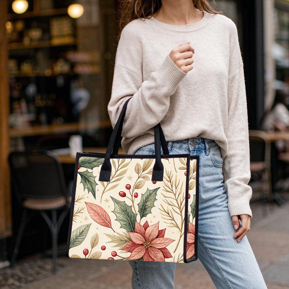 Christmas Winter Leaves Pattern Tote Bag Casual Daily Use Handbag