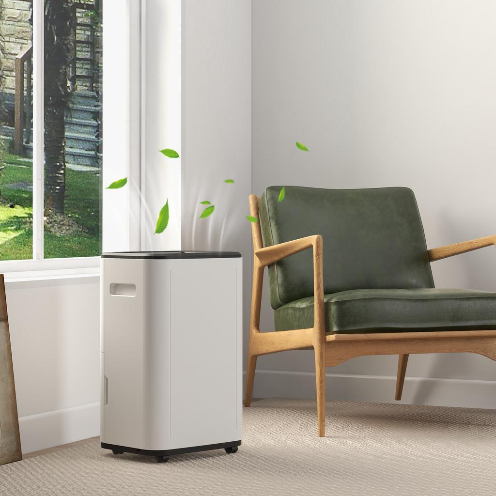 Electric Dehumidifier, 6 L Tank, 20 L/Day, 3 Modes, 2 Speeds, Timer, 33.5 x 26 x 53 cm, White